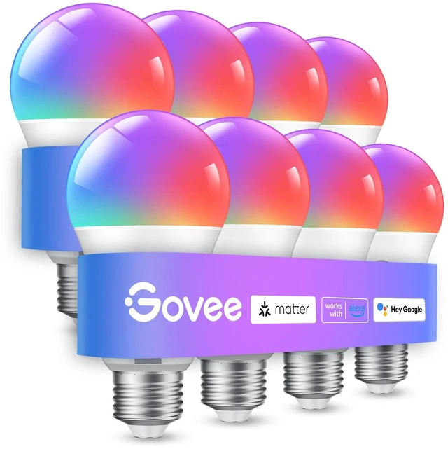 Main image of Smart Light Bulbs, A19 LED Light Bulb, 800 Lumen, 8 Pack Works with Matter Alexa & Google Assistant, RGBWW Color Changing Light Bulb, Music Sync, WiFi & Bluetooth Connection