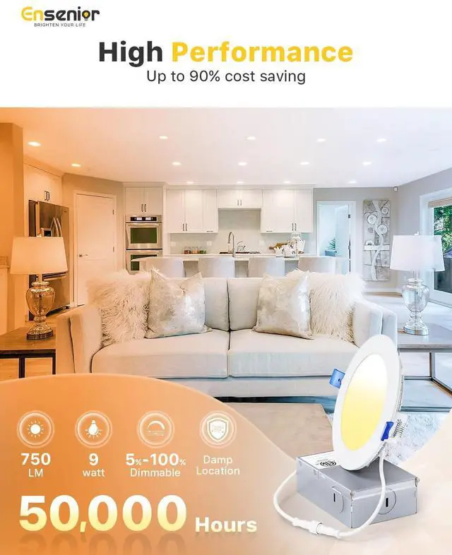 Alt view image 3 of 7 - 16Pack 4 Inch LED Recessed Ceiling Light, 5000K, 750LM 9W 120V 5000K Daylight, 5%-100% Dimmable, Ultra-Thin Canless Wafer Downlight, Aluminum, Damp Rated, ETL&FCC&IC