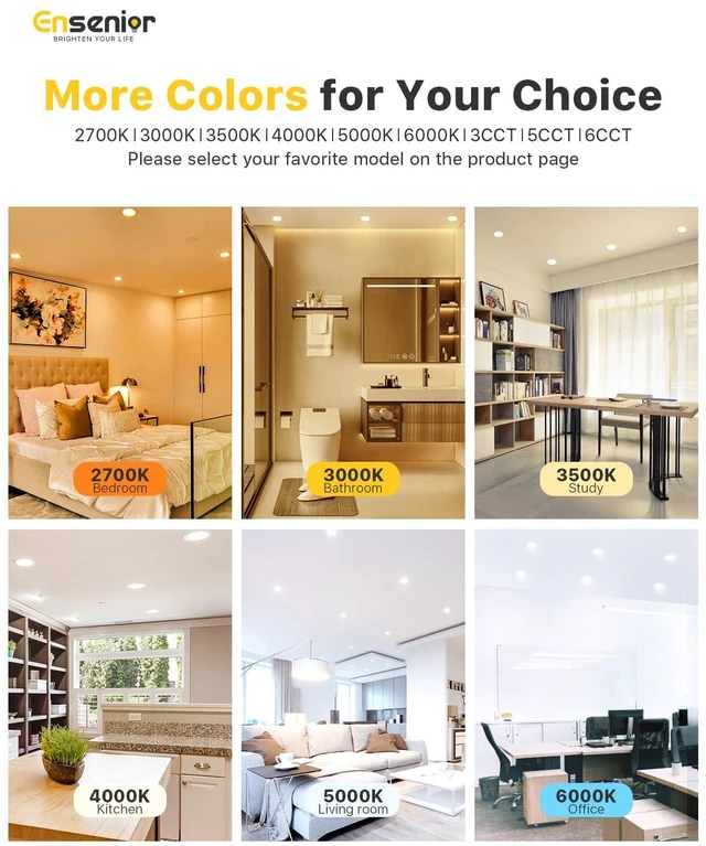 Alt view image 3 of 7 - 12 Pack 6 Inch LED Recessed Ceiling Light, 6CCT, 1200LM 12W 120V 2700K-6000K Selectable, 5%-100% Dimming, Ultra-Thin Canless Wafer Downlight with Junction Box, Damp Rated, ETL&FCC&IC