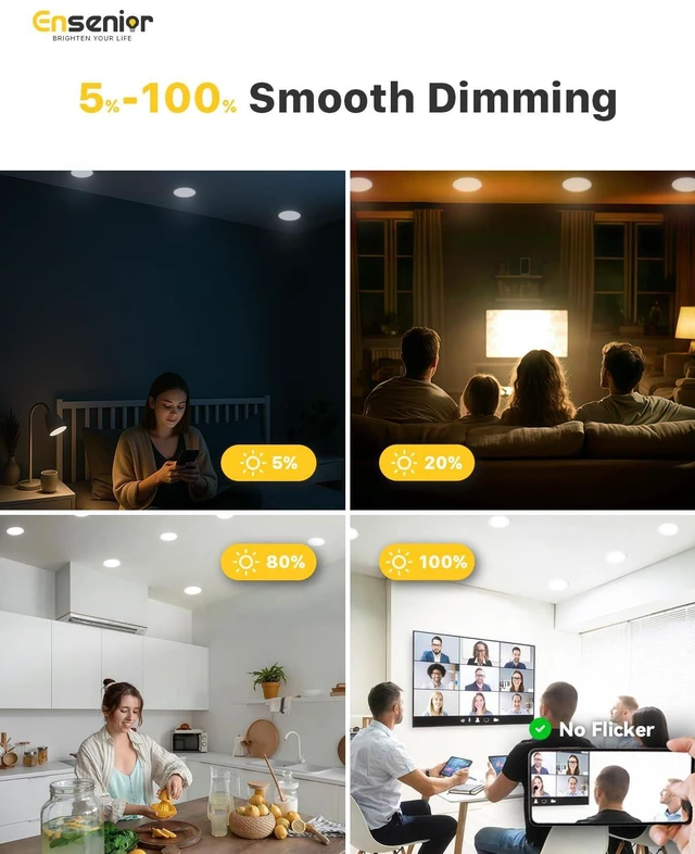 Alt view image 4 of 7 - 16Pack 4 Inch LED Recessed Ceiling Light, 5000K, 750LM 9W 120V 5000K Daylight, 5%-100% Dimmable, Ultra-Thin Canless Wafer Downlight, Aluminum, Damp Rated, ETL&FCC&IC