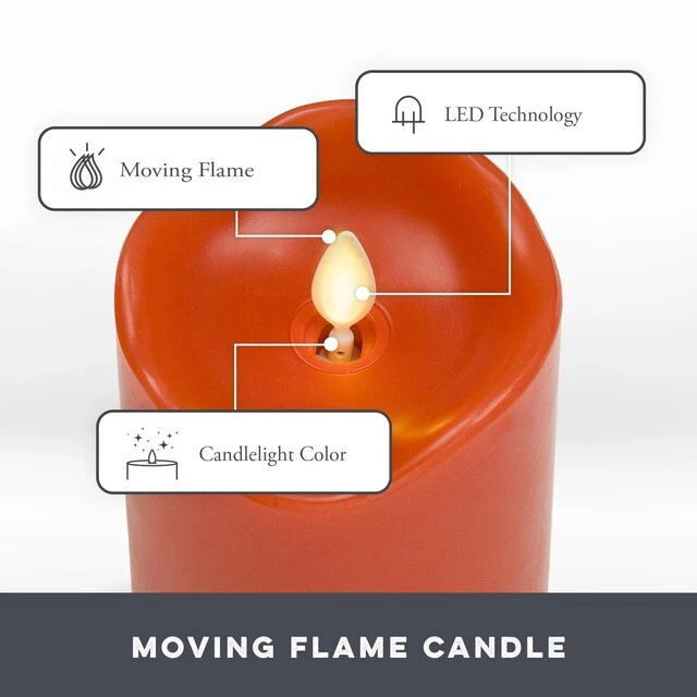 Alt view image 3 of 6 - Co. Set of 3 (3" x 4.5",5.5",6.5") Flameless LED Flickering Battery Candle Moving Flame Pillar, Melted Edge, Real Wax Smooth Finish (Bright Red)