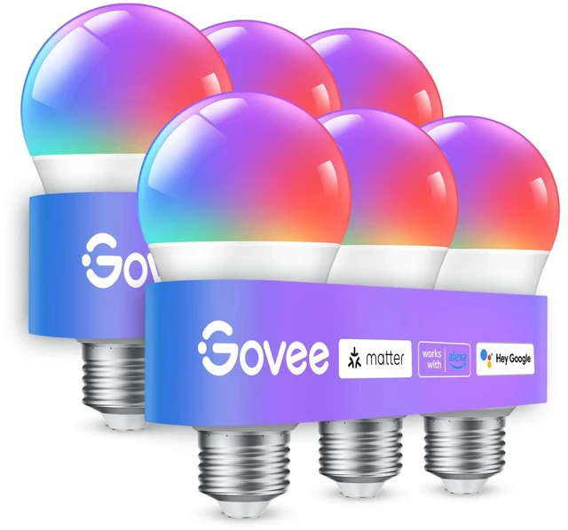 Main image of Smart Light Bulbs, A19 LED Light Bulb, 800 Lumen, 6 Pack Works with Matter Alexa & Google Assistant, RGBWW Color Changing Light Bulb, Music Sync, WiFi & Bluetooth Connection
