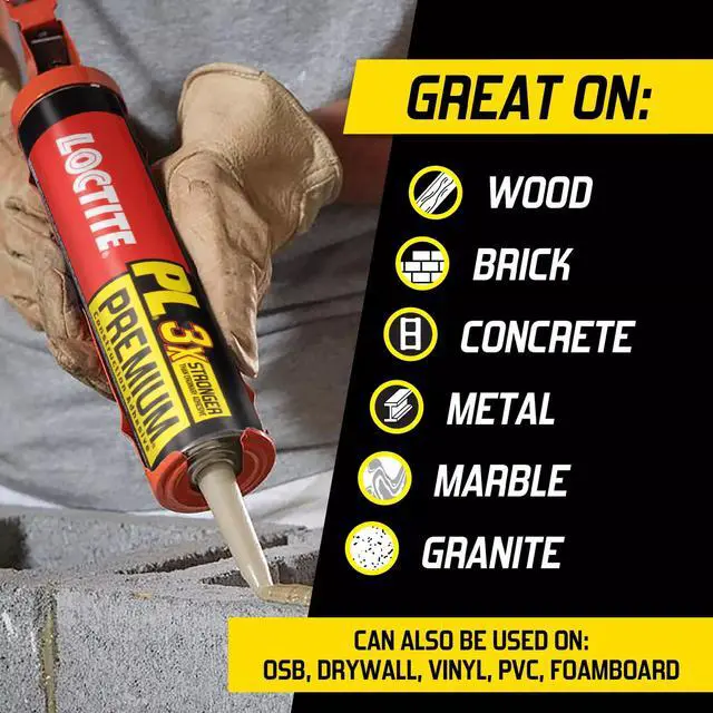 Alt view image 3 of 7 - PL Premium Polyurethane Construction Adhesive, 10 fl oz Cartridge, 12 Pack - Versatile Construction Glue for Wood, Concrete, Stone, Metal & More