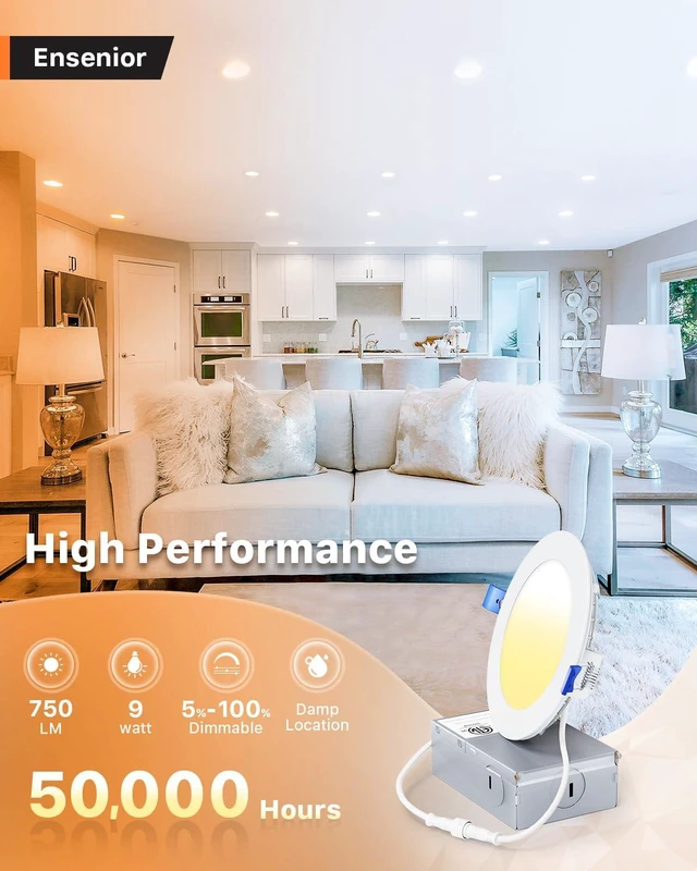Alt view image 2 of 7 - 12 Pack 4 Inch LED Recessed Ceiling Light, 6CCT, 750LM 9W 120V 2700K-6000K Selectable, 5%-100% Dimming, Ultra-Thin Canless Wafer Downlight with Junction Box, Damp Rated, ETL&FCC&IC