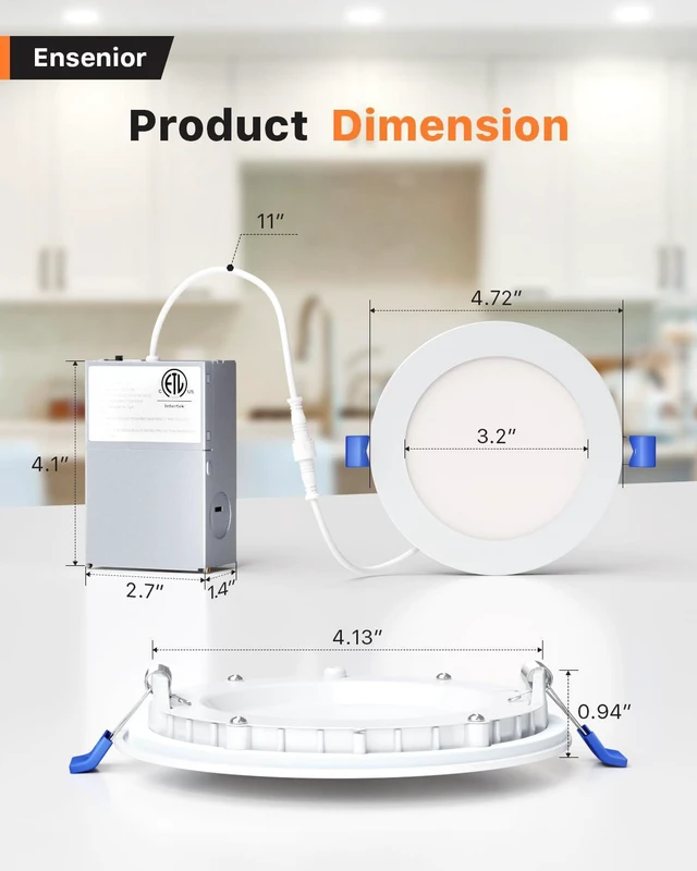 Alt view image 5 of 7 - 12 Pack 4 Inch LED Recessed Ceiling Light, 6CCT, 750LM 9W 120V 2700K-6000K Selectable, 5%-100% Dimming, Ultra-Thin Canless Wafer Downlight with Junction Box, Damp Rated, ETL&FCC&IC