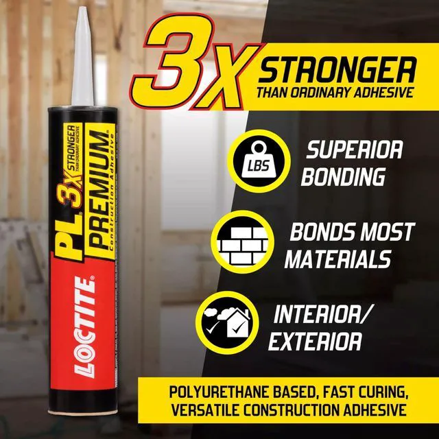 Alt view image 4 of 7 - PL Premium Polyurethane Construction Adhesive, 10 fl oz Cartridge, 12 Pack - Versatile Construction Glue for Wood, Concrete, Stone, Metal & More