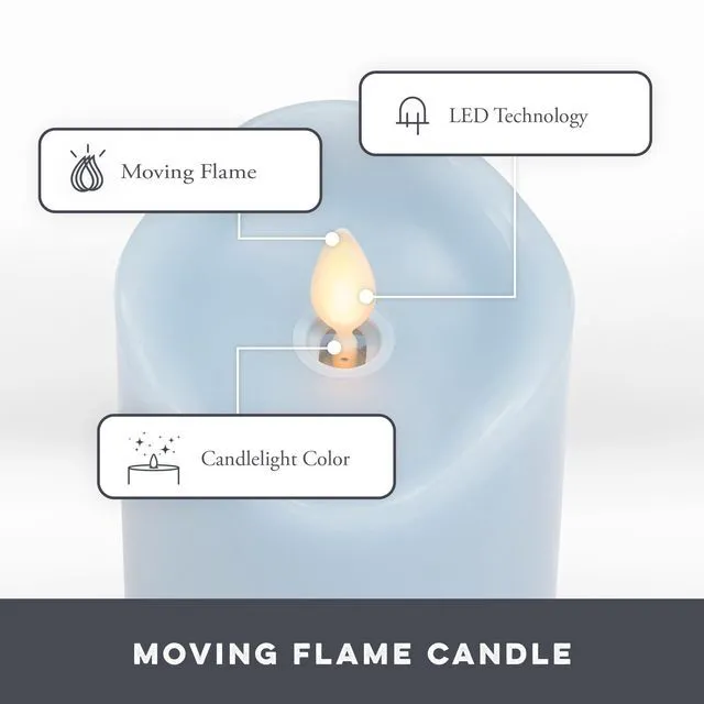Alt view image 3 of 6 - Co. Set of 3 (3" x 4.5",5.5",6.5") Flameless LED Flickering Battery Candle Moving Flame Pillar, Melted Edge, Real Wax Smooth Finish (Pastel Blue)