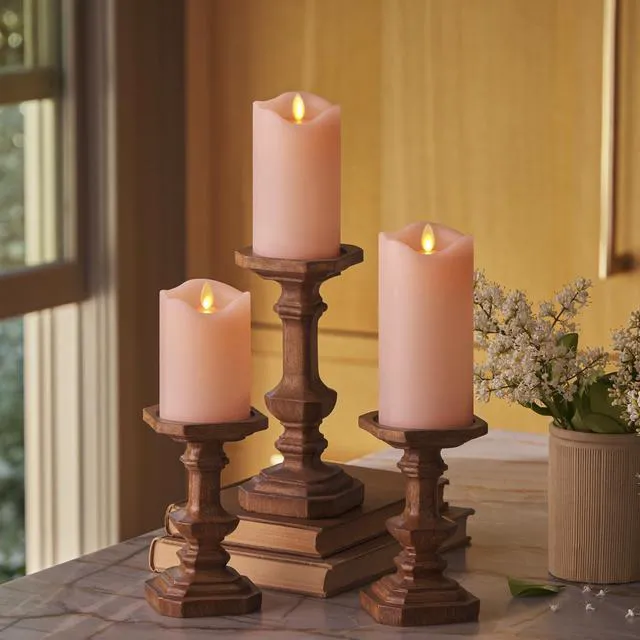 Main image of Co. Flameless LED Battery Operated Flickering Pillar Candles - Pastel Pink - Set of 3 - Indoor Outdoor Decor Safe