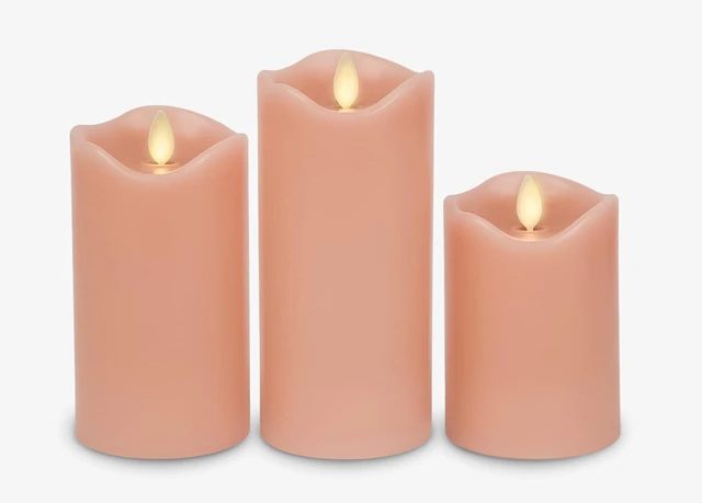 Alt view image 2 of 6 - Co. Flameless LED Battery Operated Flickering Pillar Candles - Pastel Pink - Set of 3 - Indoor Outdoor Decor Safe