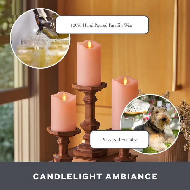 Alt view image 5 of 6 - Co. Flameless LED Battery Operated Flickering Pillar Candles - Pastel Pink - Set of 3 - Indoor Outdoor Decor Safe