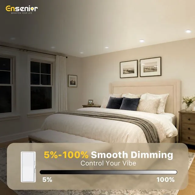 Alt view image 3 of 7 - 12 Pack 3 Inch LED Recessed Ceiling Light, 5CCT, 500LM 6W 120V 2700K-5000K Selectable, 5%-100% Dimming, Ultra-Thin Canless Wafer Downlight with Junction Box, Damp Rated, ETL&FCC&IC