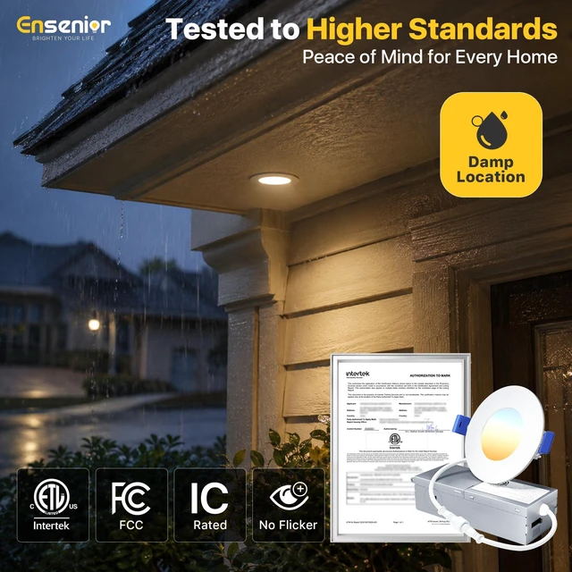 Alt view image 4 of 7 - 12 Pack 3 Inch LED Recessed Ceiling Light, 5CCT, 500LM 6W 120V 2700K-5000K Selectable, 5%-100% Dimming, Ultra-Thin Canless Wafer Downlight with Junction Box, Damp Rated, ETL&FCC&IC