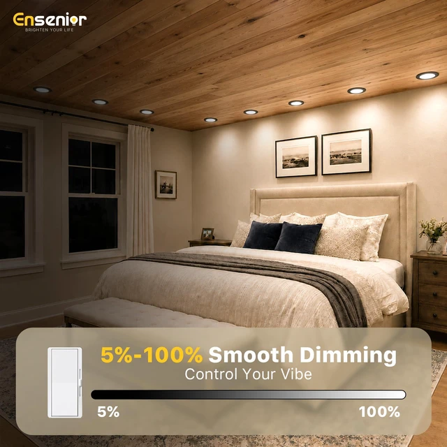 Alt view image 4 of 7 - 16 Pack 6 Inch LED Recessed Ceiling Light, Dimmable, 2700K-5000K 5CCT, 1200LM 12W 120V, High Brightness Canless Wafer Downlight, Black - ETL&FCC&IC