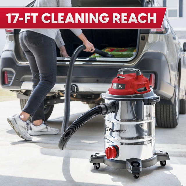 Alt view image 4 of 7 - VOC812SF 1101 8-Gal 6 Peak HP Stainless Steel Wet/Dry Vac Red