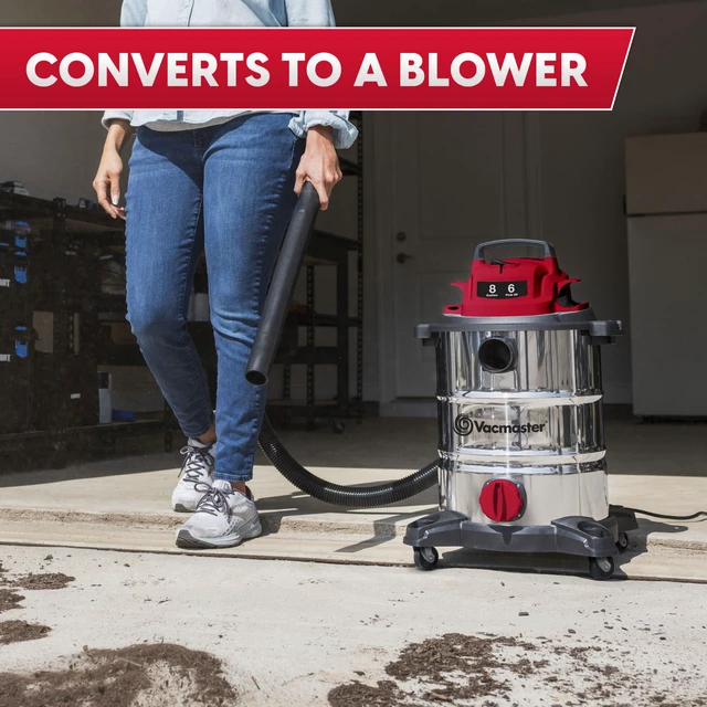 Alt view image 5 of 7 - VOC812SF 1101 8-Gal 6 Peak HP Stainless Steel Wet/Dry Vac Red