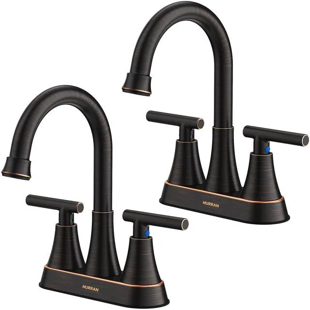 Main image of Bathroom Faucets, 4 inch Centerset 2-Handle Lead-Free, ORB Bathroom Sink Faucet with Pop-up Drain and Supply Lines, Stainless Steel Faucet for Vanity RV Restroom Laundry, 2 Pack