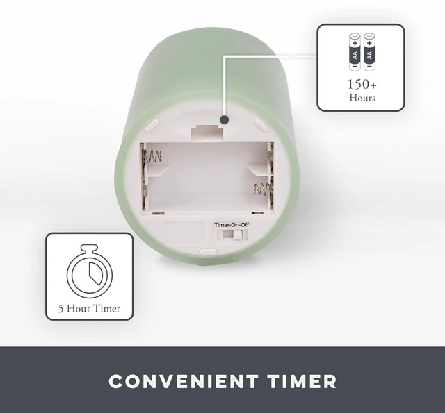Alt view image 4 of 6 - Co. Set of 3 (3" x 4.5",5.5",6.5") Flameless LED Flickering Battery Candle Moving Flame Pillar, Melted Edge, Real Wax Smooth Finish (Pastel Green)