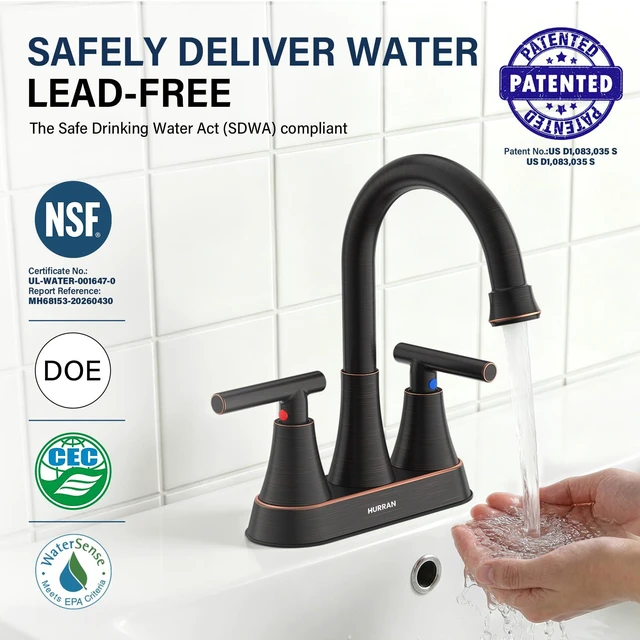 Alt view image 2 of 7 - Bathroom Faucets, 4 inch Centerset 2-Handle Lead-Free, ORB Bathroom Sink Faucet with Pop-up Drain and Supply Lines, Stainless Steel Faucet for Vanity RV Restroom Laundry, 2 Pack