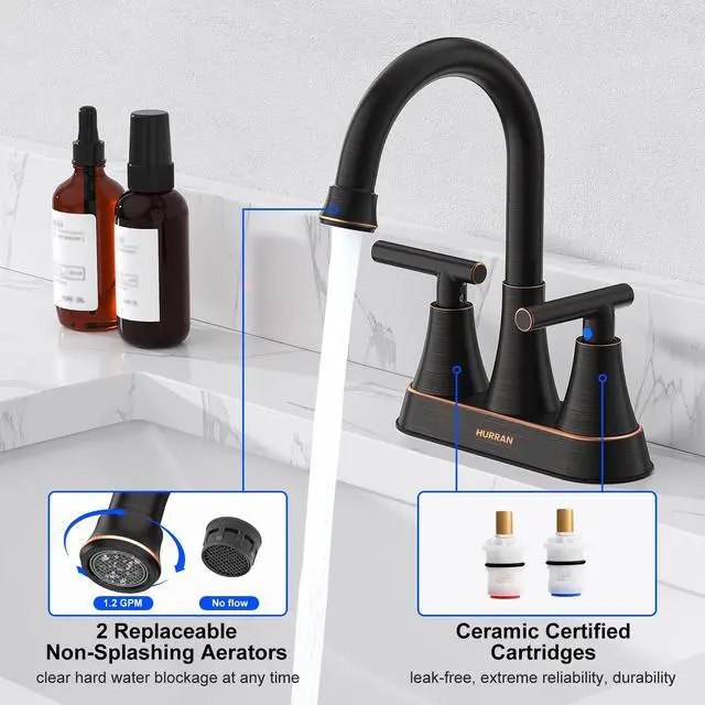 Alt view image 4 of 7 - Bathroom Faucets, 4 inch Centerset 2-Handle Lead-Free, ORB Bathroom Sink Faucet with Pop-up Drain and Supply Lines, Stainless Steel Faucet for Vanity RV Restroom Laundry, 2 Pack