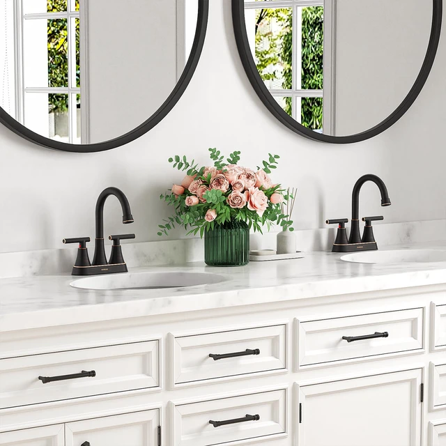 Alt view image 6 of 7 - Bathroom Faucets, 4 inch Centerset 2-Handle Lead-Free, ORB Bathroom Sink Faucet with Pop-up Drain and Supply Lines, Stainless Steel Faucet for Vanity RV Restroom Laundry, 2 Pack