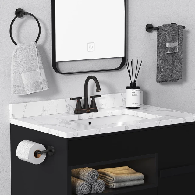 Alt view image 7 of 7 - Bathroom Faucets, 4 inch Centerset 2-Handle Lead-Free, ORB Bathroom Sink Faucet with Pop-up Drain and Supply Lines, Stainless Steel Faucet for Vanity RV Restroom Laundry, 2 Pack