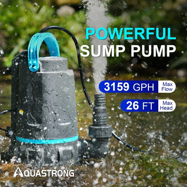 Alt view image 4 of 7 - 1/2 HP Automatic Sump Pump 3159 GPH Submersible Water Pump Thermoplastic Utility Pump High Flow Water Removal for Swimming Pool Garden Pond Basement Wells with 10ft Long Power Cord