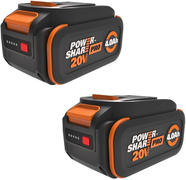 Main image of 20V 4.0Ah Lithium-ion Battery 2 pcs, WA3674.J2 PowerShare, Intelligent Battery, Stays Cool, 360° Cell Protection, Charge-Level Indicator