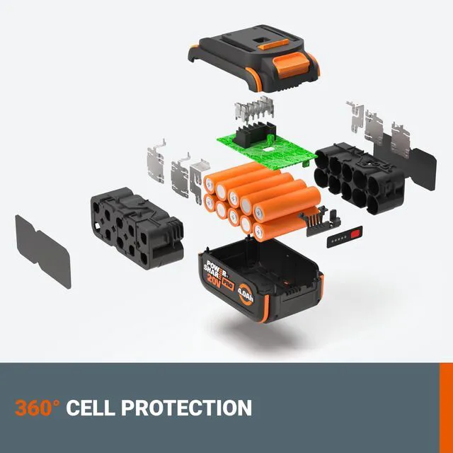 Alt view image 4 of 6 - 20V 4.0Ah Lithium-ion Battery 1 pc, WA3674 PowerShare, Intelligent Battery, Stays Cool, 360° Cell Protection, Charge-Level Indicator