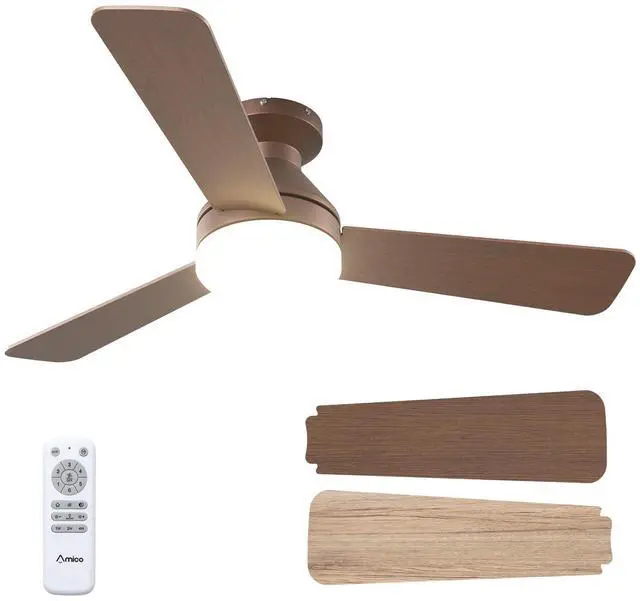 Main image of 42 Inch Brown Low Profile Ceiling Fans with Lights and Remote Flush mount, 3-color dimmable light, quiet reversible DC motor, easy install, memory, timer, bedroom, covered outdoor areas