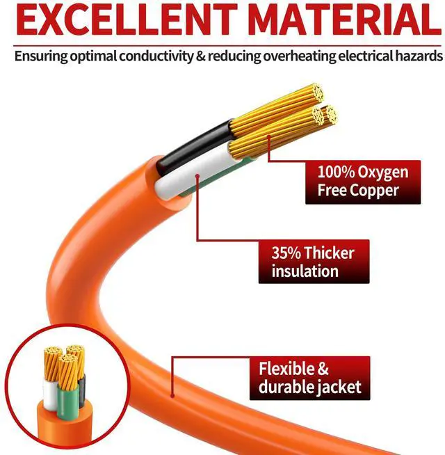 Alt view image 2 of 7 - 14/3 100 FT Extension Cord Outdoor, Power Cord Orange Heavy Duty Extension Cord 100 Ft, Orange Extension Cords with Lighted end, Flame Retardant, 14AWG 13A 1625W 125V, ETL Listed