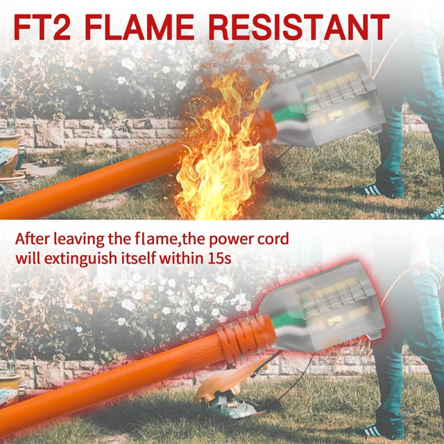 Alt view image 3 of 7 - 14/3 100 FT Extension Cord Outdoor, Power Cord Orange Heavy Duty Extension Cord 100 Ft, Orange Extension Cords with Lighted end, Flame Retardant, 14AWG 13A 1625W 125V, ETL Listed