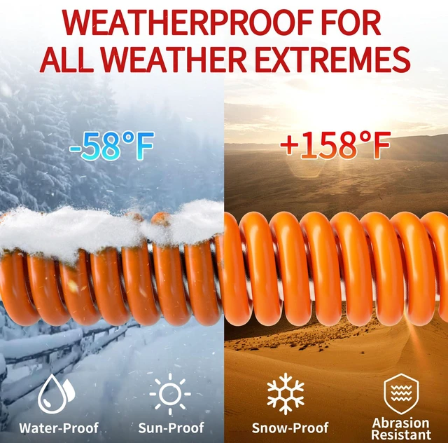 Alt view image 5 of 7 - 14/3 100 FT Extension Cord Outdoor, Power Cord Orange Heavy Duty Extension Cord 100 Ft, Orange Extension Cords with Lighted end, Flame Retardant, 14AWG 13A 1625W 125V, ETL Listed