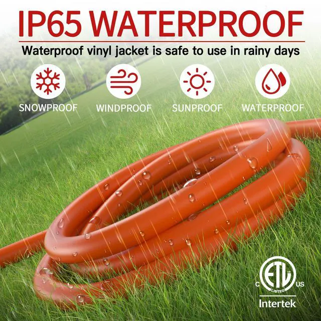 Alt view image 7 of 7 - 14/3 100 FT Extension Cord Outdoor, Power Cord Orange Heavy Duty Extension Cord 100 Ft, Orange Extension Cords with Lighted end, Flame Retardant, 14AWG 13A 1625W 125V, ETL Listed