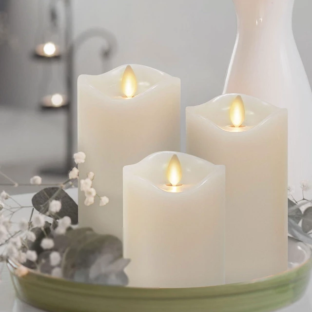 Main image of Co. Flameless Moving Flame Pillars, Unscented Wax Melted Edge, AA Batteries