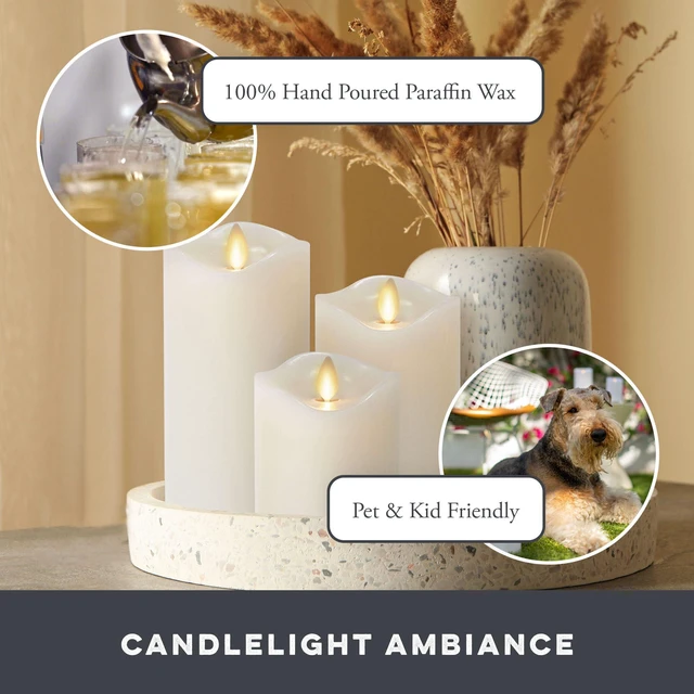 Alt view image 4 of 7 - Co. Flameless Moving Flame Pillars, Unscented Wax Melted Edge, AA Batteries