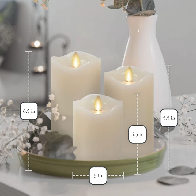 Alt view image 5 of 7 - Co. Flameless Moving Flame Pillars, Unscented Wax Melted Edge, AA Batteries