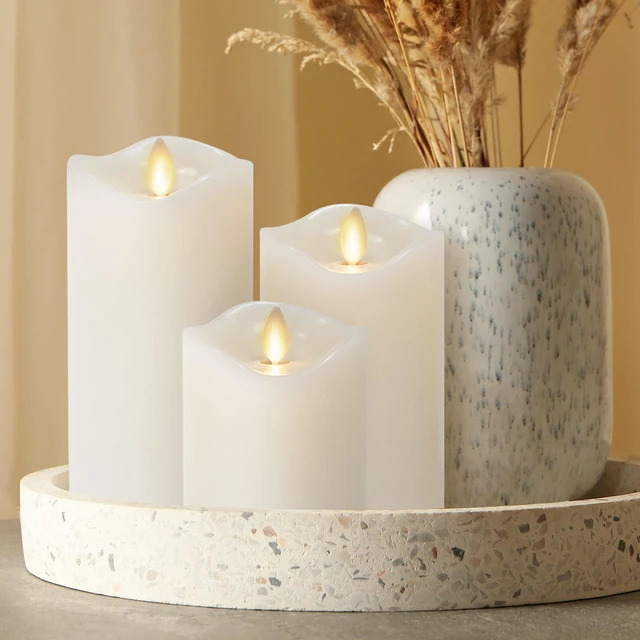 Alt view image 6 of 7 - Co. Flameless Moving Flame Pillars, Unscented Wax Melted Edge, AA Batteries