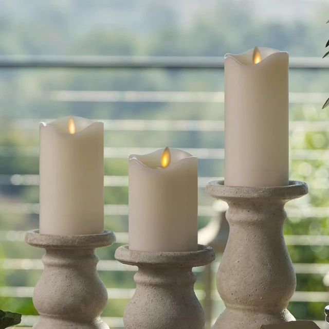 Alt view image 7 of 7 - Co. Flameless Moving Flame Pillars, Unscented Wax Melted Edge, AA Batteries