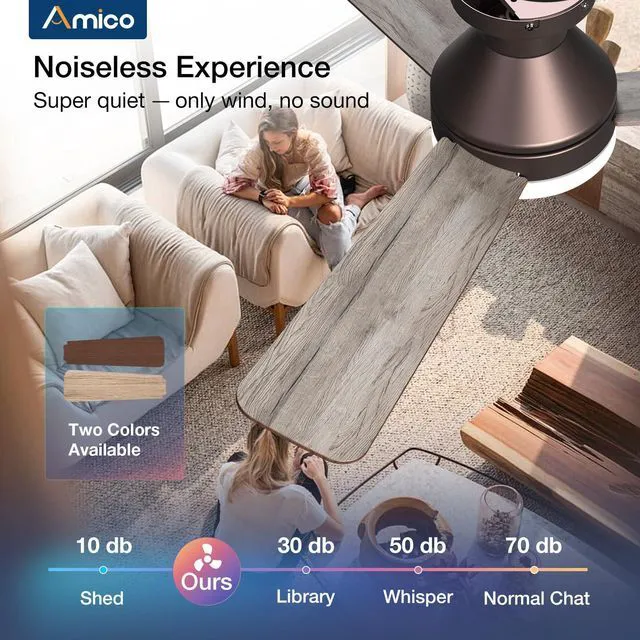 Alt view image 4 of 7 - 42 Inch Brown Low Profile Ceiling Fans with Lights and Remote Flush mount, 3-color dimmable light, quiet reversible DC motor, easy install, memory, timer, bedroom, covered outdoor areas