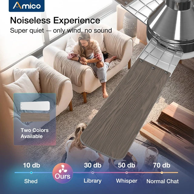 Alt view image 4 of 7 - 52 Inch Nickel Low Profile Ceiling Fans with Lights and Remote Flush mount, 3-color dimmable light, quiet reversible DC motor, easy install, memory, timer, bedroom, covered outdoor areas