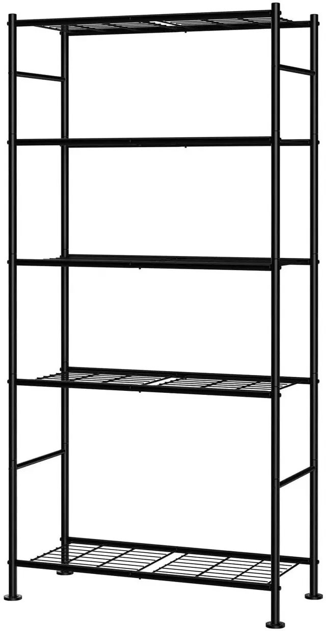 Main image of Storage Shelves - 5 Tier Shelf Organizer, Sturdy Metal Garage Shelving with Adjustable Leveling Feet, Space-Saving Shelves Organizer for Pantry, Laundry, Kitchen (32" x 12" x 71", Black)