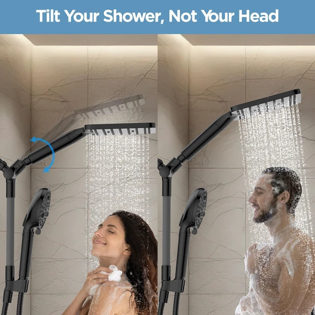 Alt view image 2 of 7 - Dual Filtered Rain Shower Head Combo, High Pressure Handheld Shower Head with Adjustable Bar - Rainfall Shower Head And Showerhead with Filter for Hard Water - Removes Chlorine