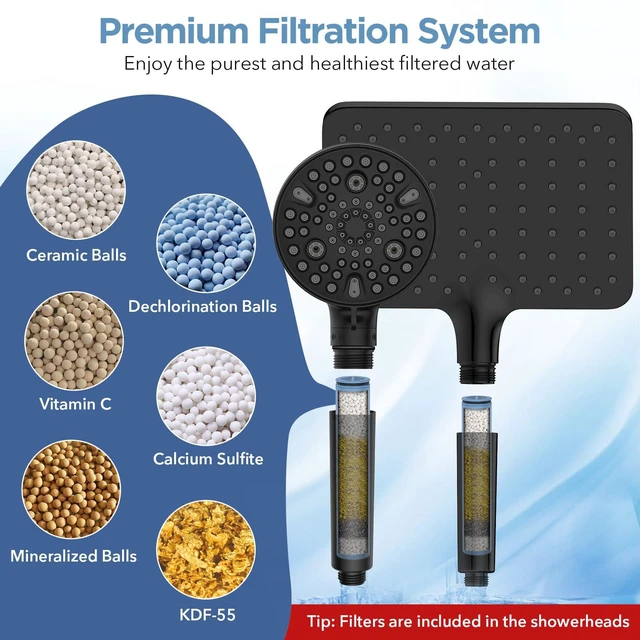 Alt view image 5 of 7 - Dual Filtered Rain Shower Head Combo, High Pressure Handheld Shower Head with Adjustable Bar - Rainfall Shower Head And Showerhead with Filter for Hard Water - Removes Chlorine