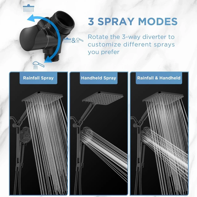 Alt view image 6 of 7 - Dual Filtered Rain Shower Head Combo, High Pressure Handheld Shower Head with Adjustable Bar - Rainfall Shower Head And Showerhead with Filter for Hard Water - Removes Chlorine