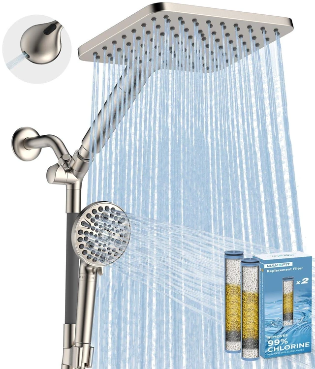Main image of Dual Filtered Rain Shower Head Combo, High Pressure Handheld Shower Head with Adjustable Bar - Rainfall Shower Head And Showerhead with Filter for Hard Water - Removes Chlorine