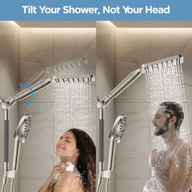 Alt view image 2 of 7 - Dual Filtered Rain Shower Head Combo, High Pressure Handheld Shower Head with Adjustable Bar - Rainfall Shower Head And Showerhead with Filter for Hard Water - Removes Chlorine