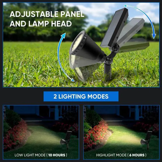 Alt view image 3 of 6 - 800LM Solar Spot Lights Outdoor Waterproof,Warm White,4Pack 2 Lighting Modes,Adjustable Panel,IPX65 Waterproof,18 LED Solar Lights for Patio,Tree,Landscape,Flag