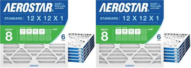Main image of 12x12x1 MERV 8 Air Filter,ACTUAL SIZE (11.75 x 11.75 x 0.75),HVAC,Air Conditioning & Furnace Filter Captures Dust,Lint & Pollen (MPR 600 / FPR 5),Made in USA,(Pack of 12)