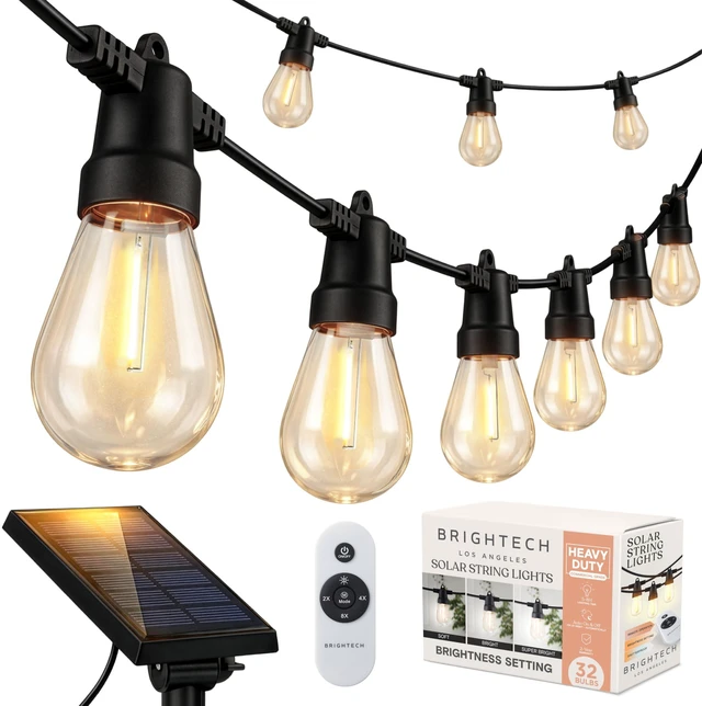 Main image of 104 (52x2) FT Ambience Pro Solar Powered Outdoor LED String Lights - Waterproof Remote Control Lights - 32 Bulbs, 7W Solar Powered Soft White Light for Camping, Patio, Garden