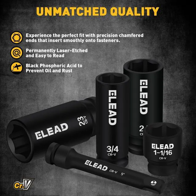 Alt view image 3 of 7 - 67 Piece 1/2" Drive Deep Impact Socket Set: Standard SAE (3/8"-1-1/4") & Metric (8-24 mm), Including 3 ", 5", 10" Extension Bar, Universal Joint, Ratchet Handle and Adapter